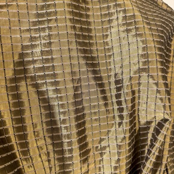 VTG Dué Per Dué Silk Blend Wrap Top | Metallic Gold Grid Check Blouse (Size 6) - Picture 8 of 8